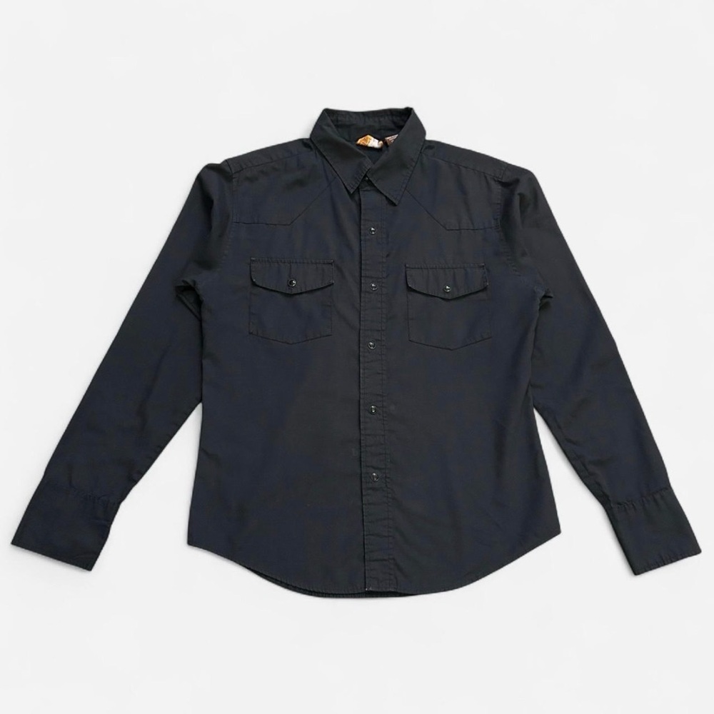 Men's Black Long-Sleeve Casual Button-Down Shirt with Chest Pockets